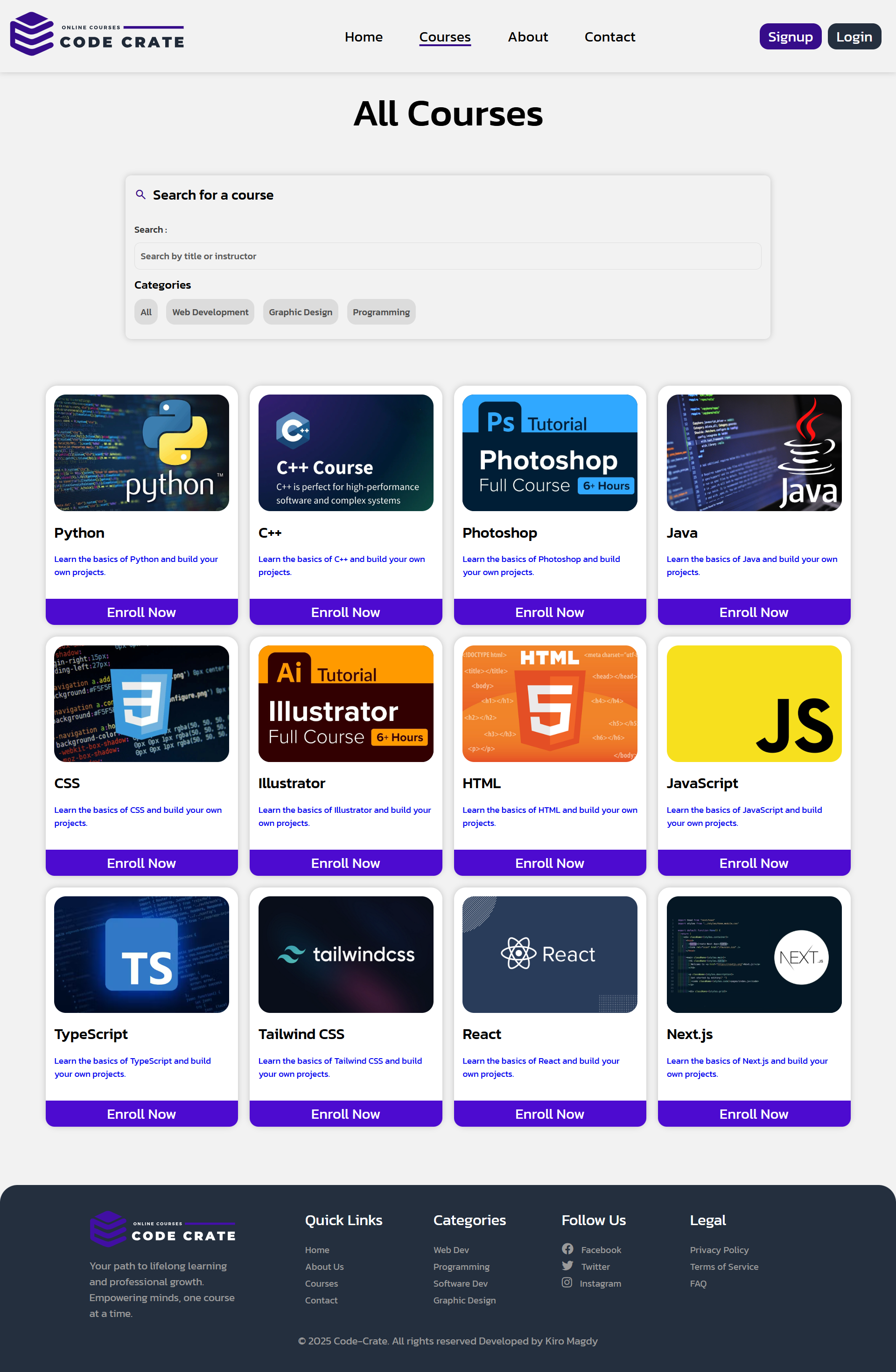 Code Crate Courses Page